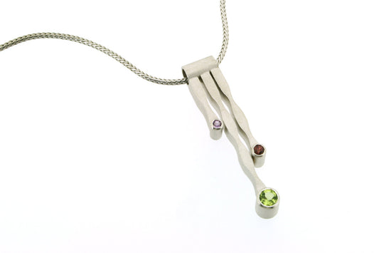 Wave Design Peridot Garnet & Amethyst Silver Necklace