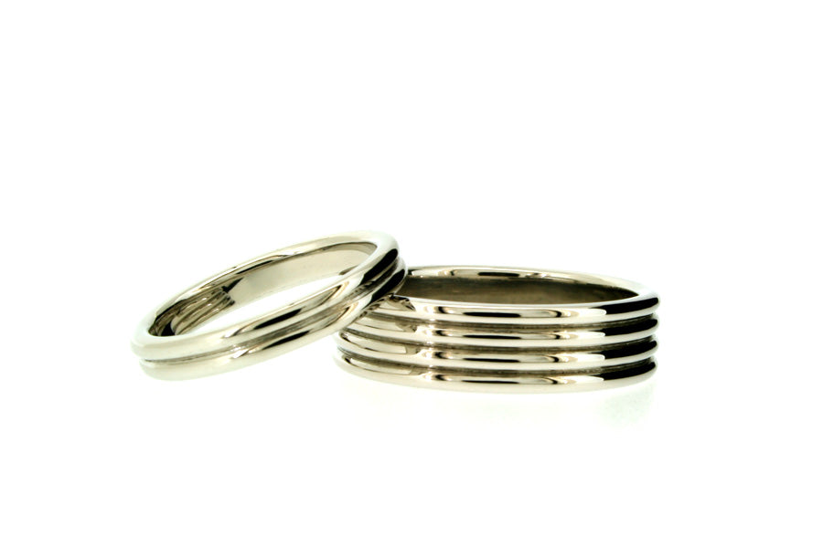 Ribbed Design Palladium Wedding Rings