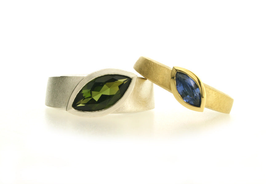 Marquise Cut Tourmaline & Sapphire Silver & 18ct Gold Rings
