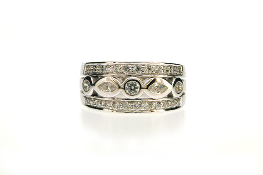 Marquise Cut & Round Diamond Set 18ct White Gold Ring