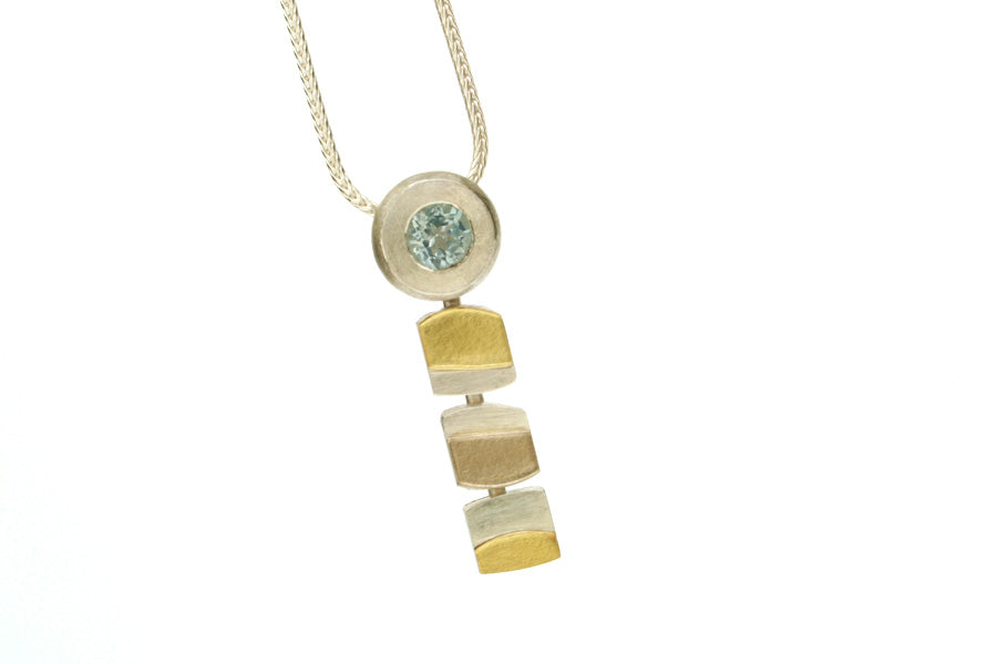 Roundhead Design Blue Topaz Silver & 18ct Coloured Gold Necklace
