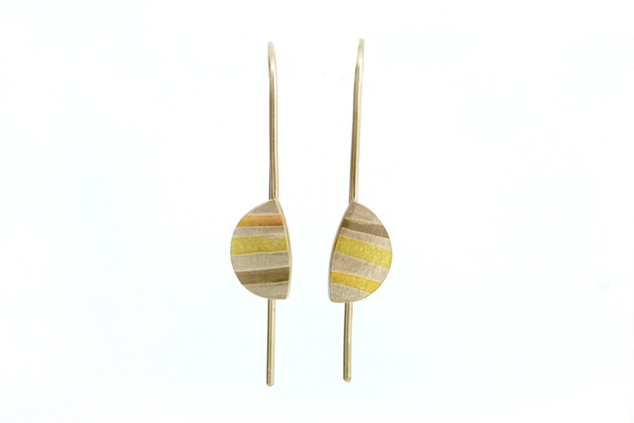 Striped Silver & 18ct Gold Earrings