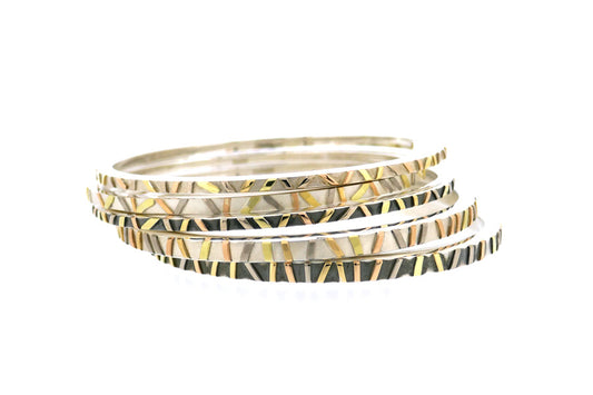 Striped Silver & 18ct Gold Bangles