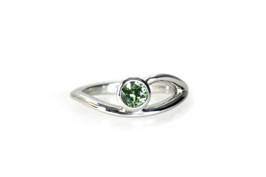 Round Green Sapphire Platinum Branch Ring Design