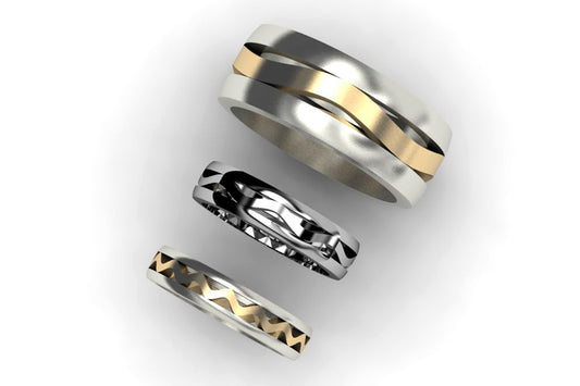 Harmonic Wave Design Platinum, 18ct Gold & Silver Rings