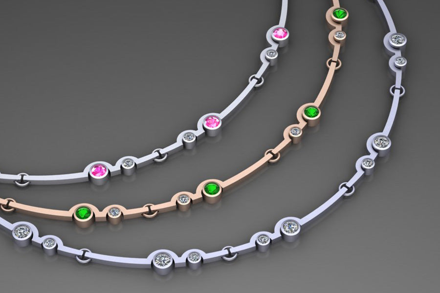 Two Cup Necklace Designs : Platinum & 18ct Golds with Diamonds, Tsavorites & Sapphires