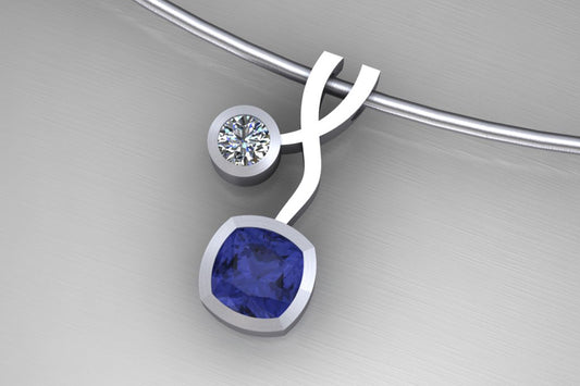 Cushion Sapphire & Diamond 18ct White Gold Weave Necklace Design