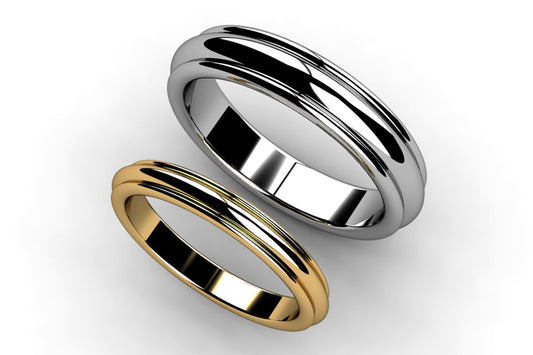 Ribbed Design Platinum & 18ct Gold Wedding Rings
